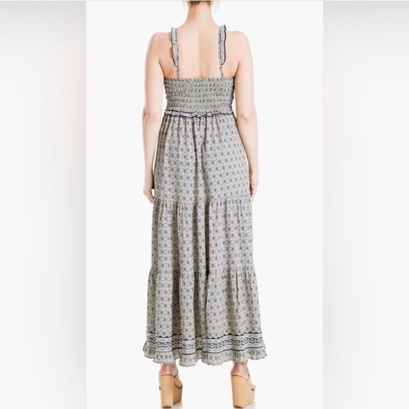 NWT Max Studio Boho Tiered Halter Maxi Dress, XL Geometric Print Ruffle Straps - Picture 2 of 9
